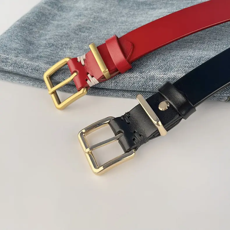 Black Vintage Genuine Leather Women's Belt with Gold Buckle — feature 18