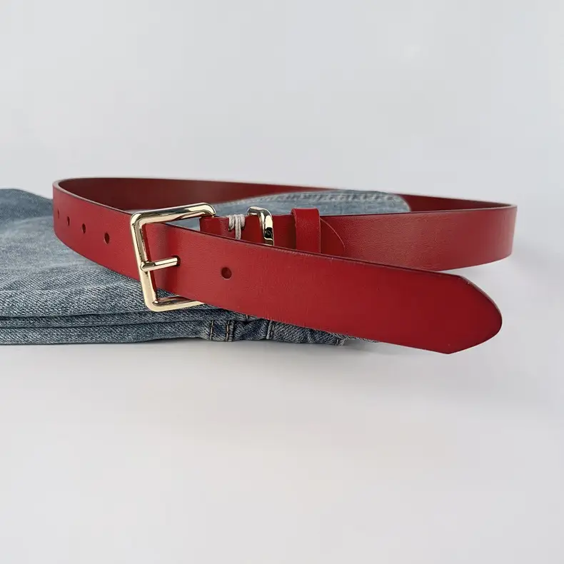 Black Vintage Genuine Leather Women's Belt with Gold Buckle — feature 19