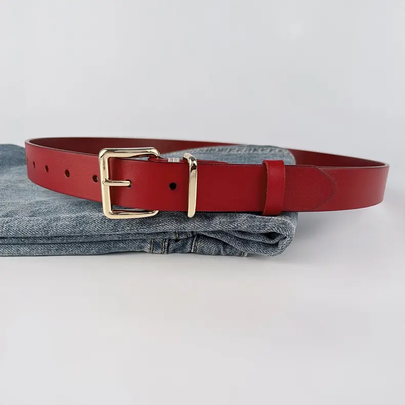 Black Vintage Genuine Leather Women's Belt with Gold Buckle — feature 20