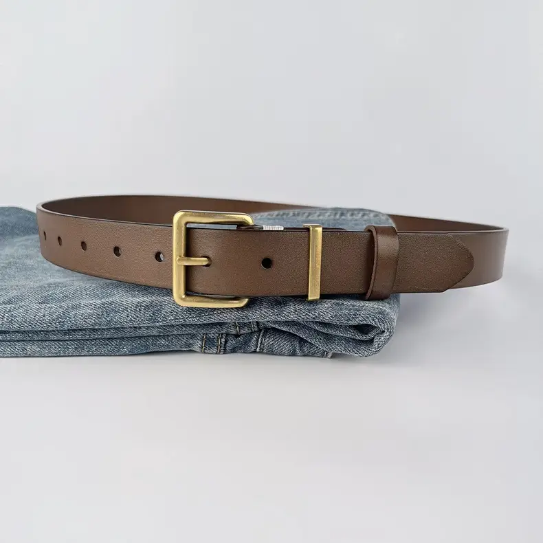 Black Vintage Genuine Leather Women's Belt with Gold Buckle — feature 21