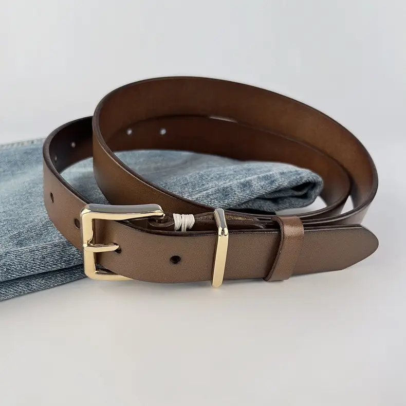 Black Vintage Genuine Leather Women's Belt with Gold Buckle — feature 24