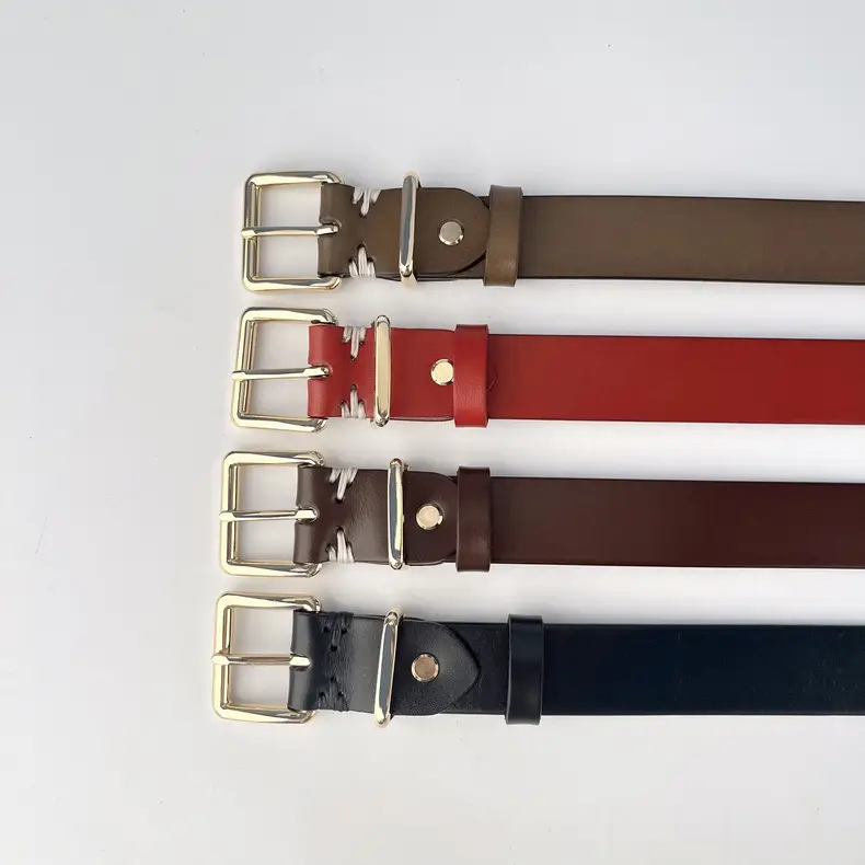 Black Vintage Genuine Leather Women's Belt with Gold Buckle — feature 4