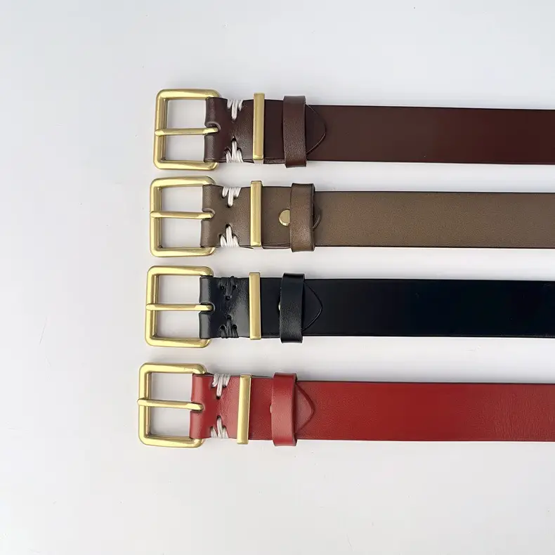 Black Vintage Genuine Leather Women's Belt with Gold Buckle — feature 5