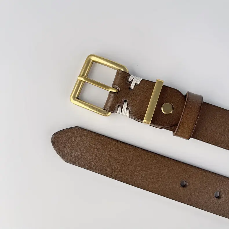 Black Vintage Genuine Leather Women's Belt with Gold Buckle — feature 6