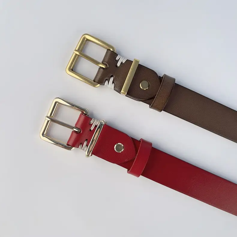 Black Vintage Genuine Leather Women's Belt with Gold Buckle — feature 9