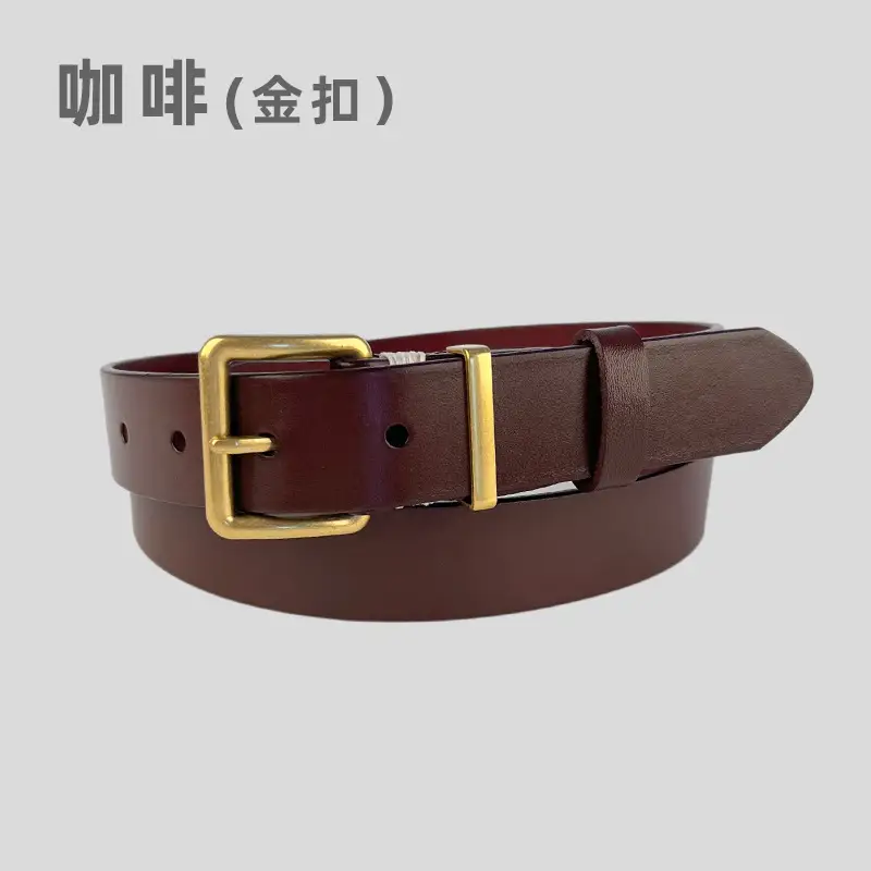 Black Vintage Genuine Leather Women's Belt with Gold Buckle - Image 2