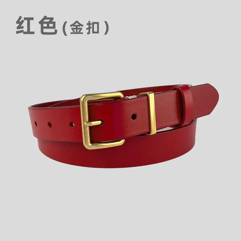 Black Vintage Genuine Leather Women's Belt with Gold Buckle - Image 3