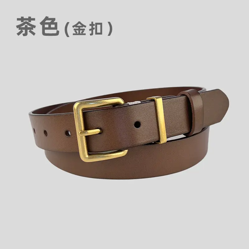 Black Vintage Genuine Leather Women's Belt with Gold Buckle - Image 4