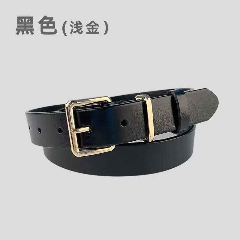 Black Vintage Genuine Leather Women's Belt with Gold Buckle - Image 5