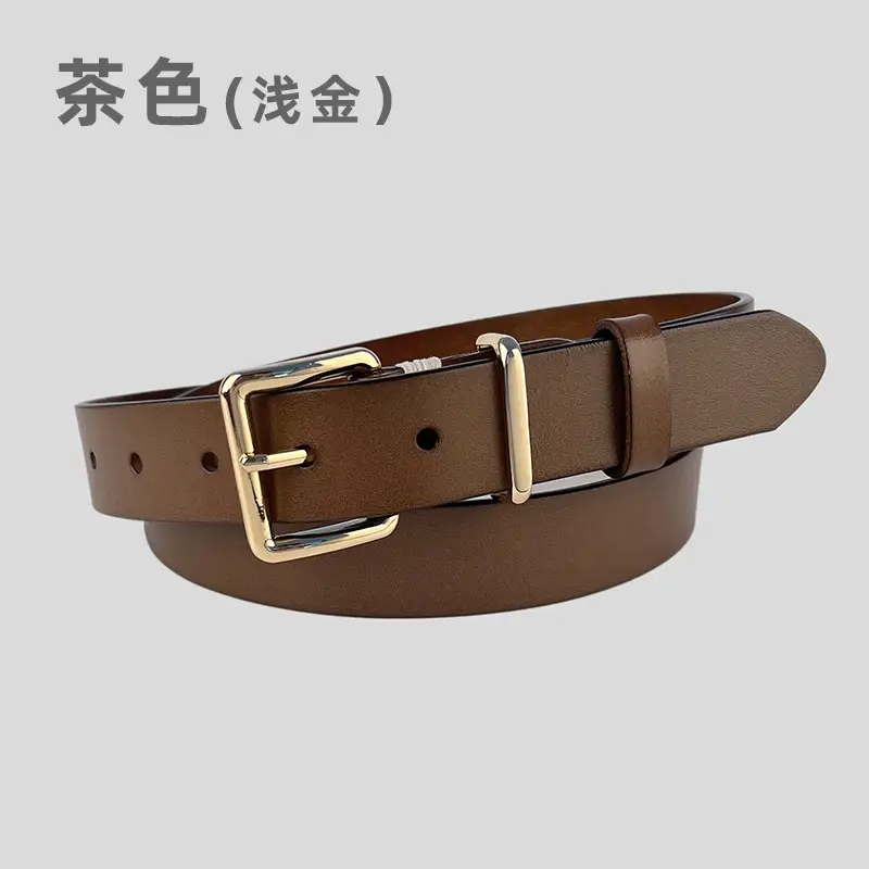 Black Vintage Genuine Leather Women's Belt with Gold Buckle - Image 8