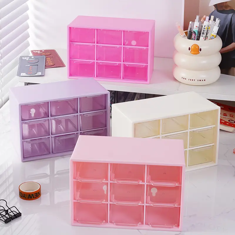 Girls' Nine-Compartment Storage Box for DIY Beading, Transparent Jewelry Box with Drawer-Style Compartments for Hair Accessories and Jewelry Storage