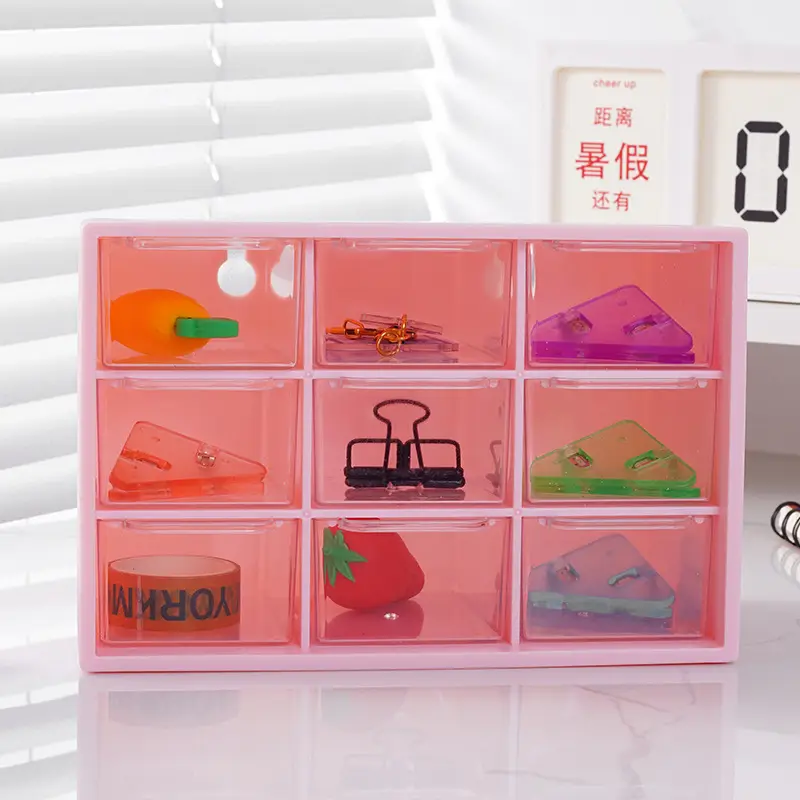 Girls' Nine-Compartment Storage Box for DIY Beading, Transparent Jewelry Box with Drawer-Style Compartments for Hair Accessories and Jewelry Storage