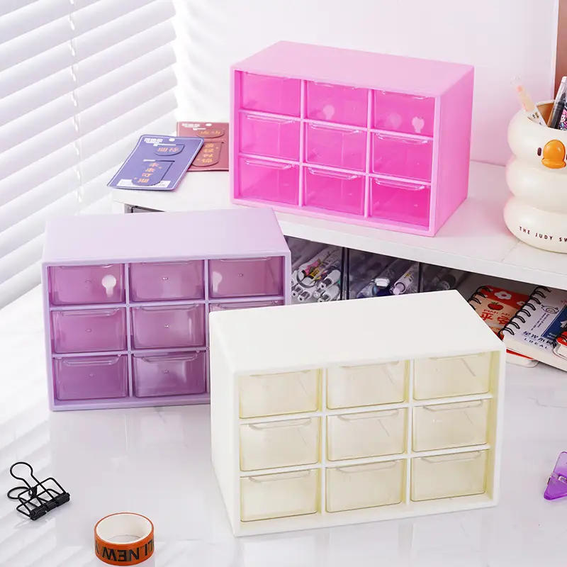 Girls' Nine-Compartment Storage Box for DIY Beading, Transparent Jewelry Box with Drawer-Style Compartments for Hair Accessories and Jewelry Storage
