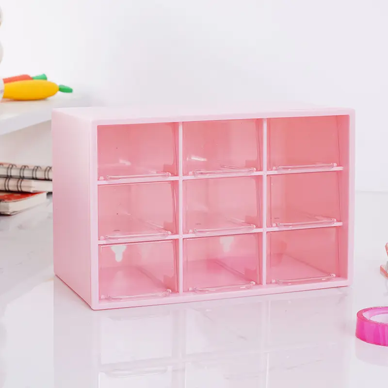 Girls' Nine-Compartment Storage Box for DIY Beading, Transparent Jewelry Box with Drawer-Style Compartments for Hair Accessories and Jewelry Storage