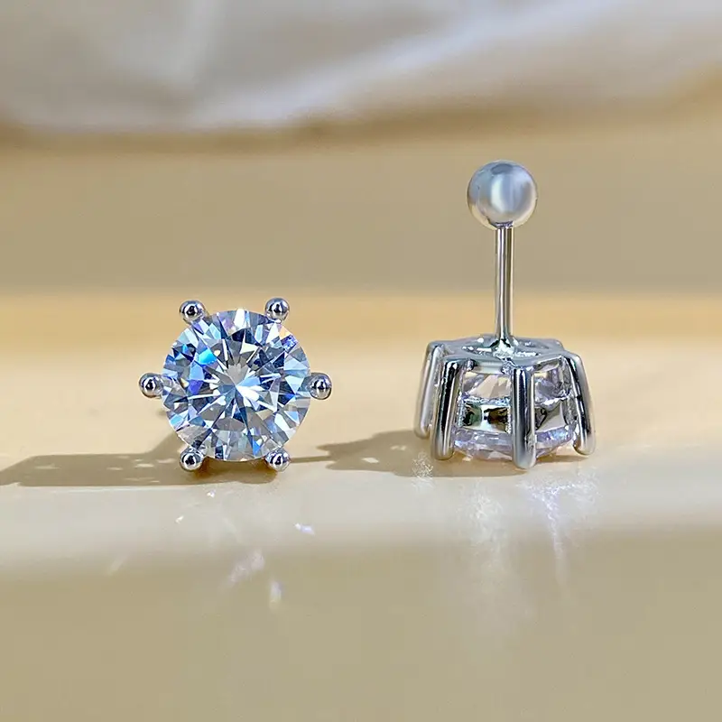 Moissanite Six-Claw Earrings S925 Sterling Silver Unisex - Image 3