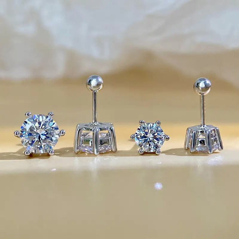 Moissanite Six-Claw Earrings S925 Sterling Silver Unisex - Image 4
