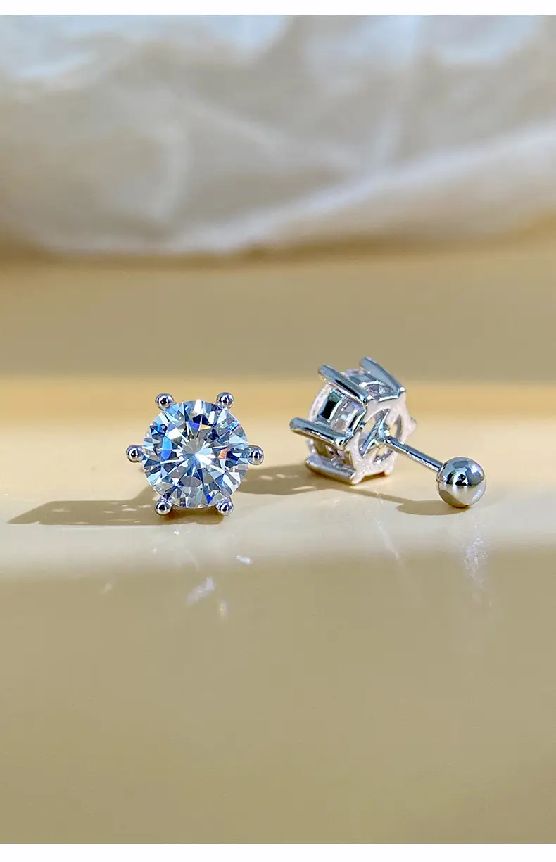 Moissanite Six-Claw Earrings S925 Sterling Silver Unisex — feature 4