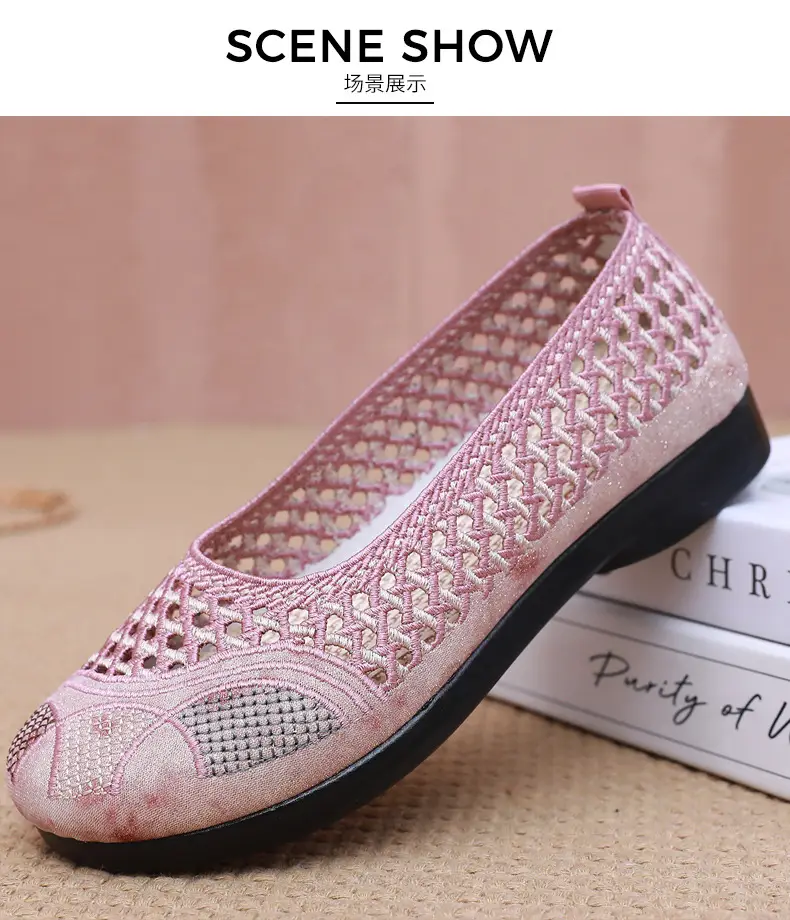 Summer Old Beijing Cloth Shoes Women's Mesh Shoes Comfortable Breathable Flat Women's Shoes for the Elderly Lightweight Comfortable Mesh Moms Shoes — feature 24