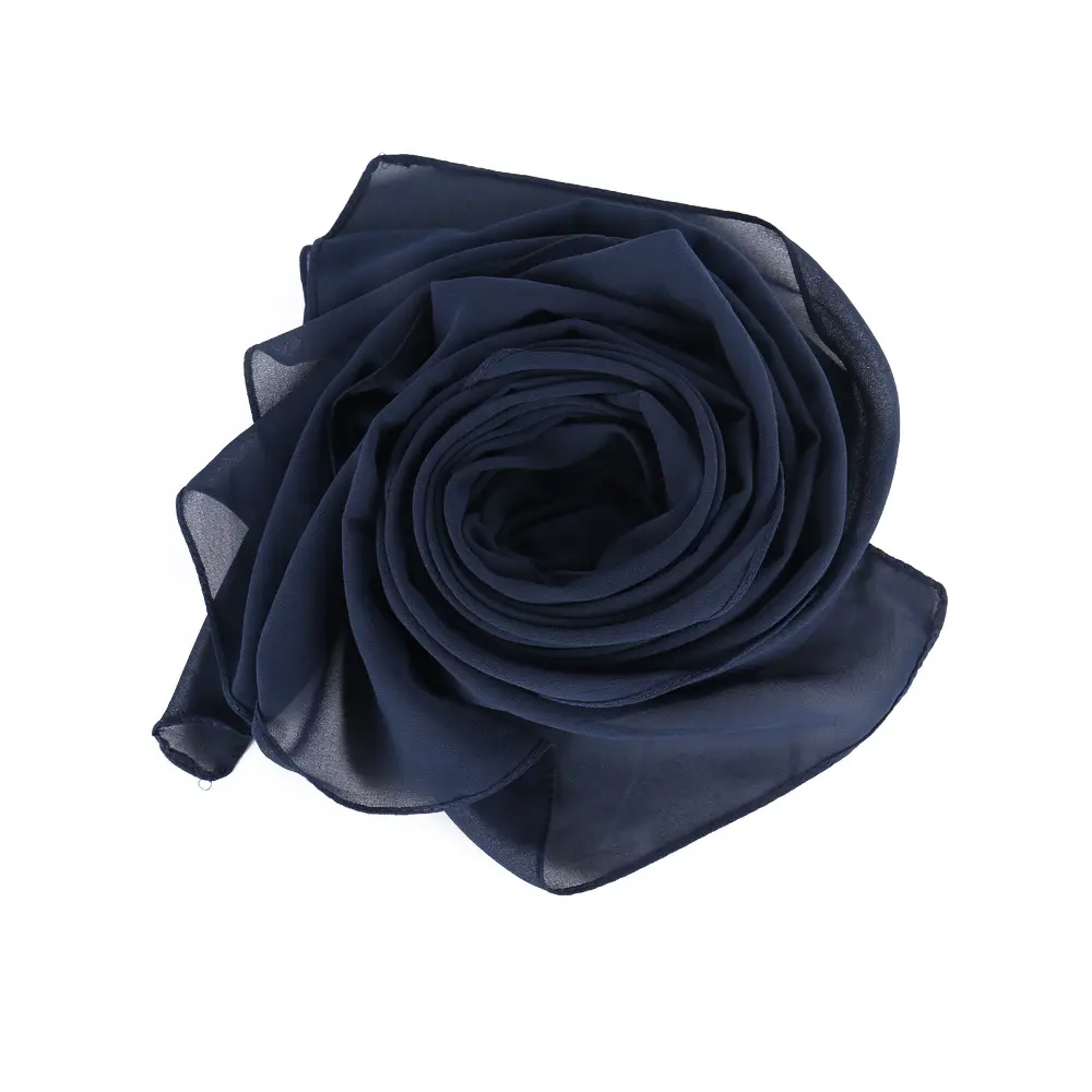 Muslim Pearl Chiffon Headscarf Black Solid Color - Image 137