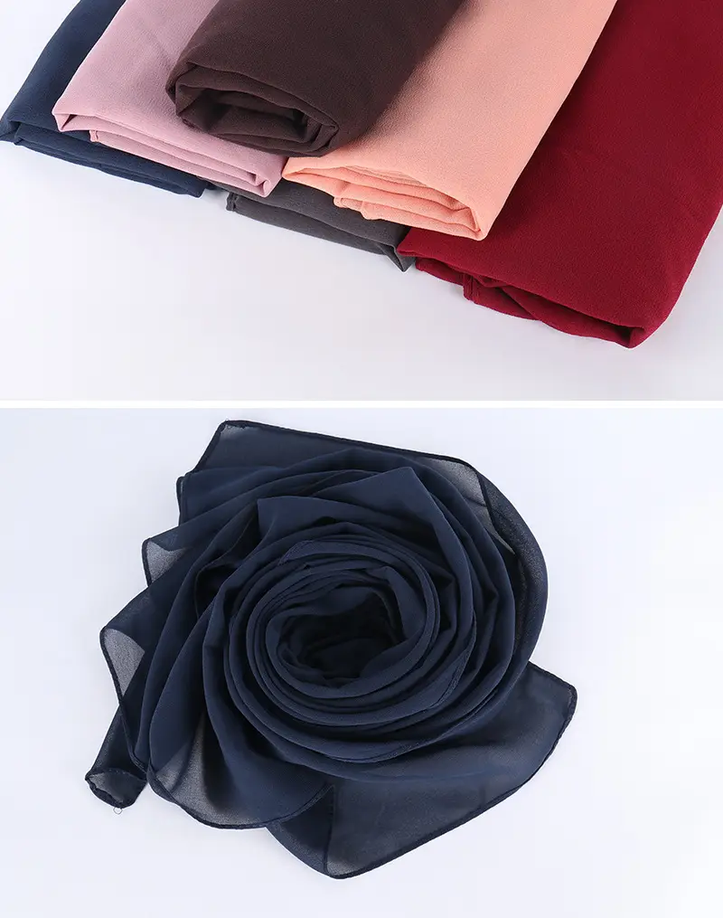 Muslim Pearl Chiffon Headscarf Black Solid Color — feature 10