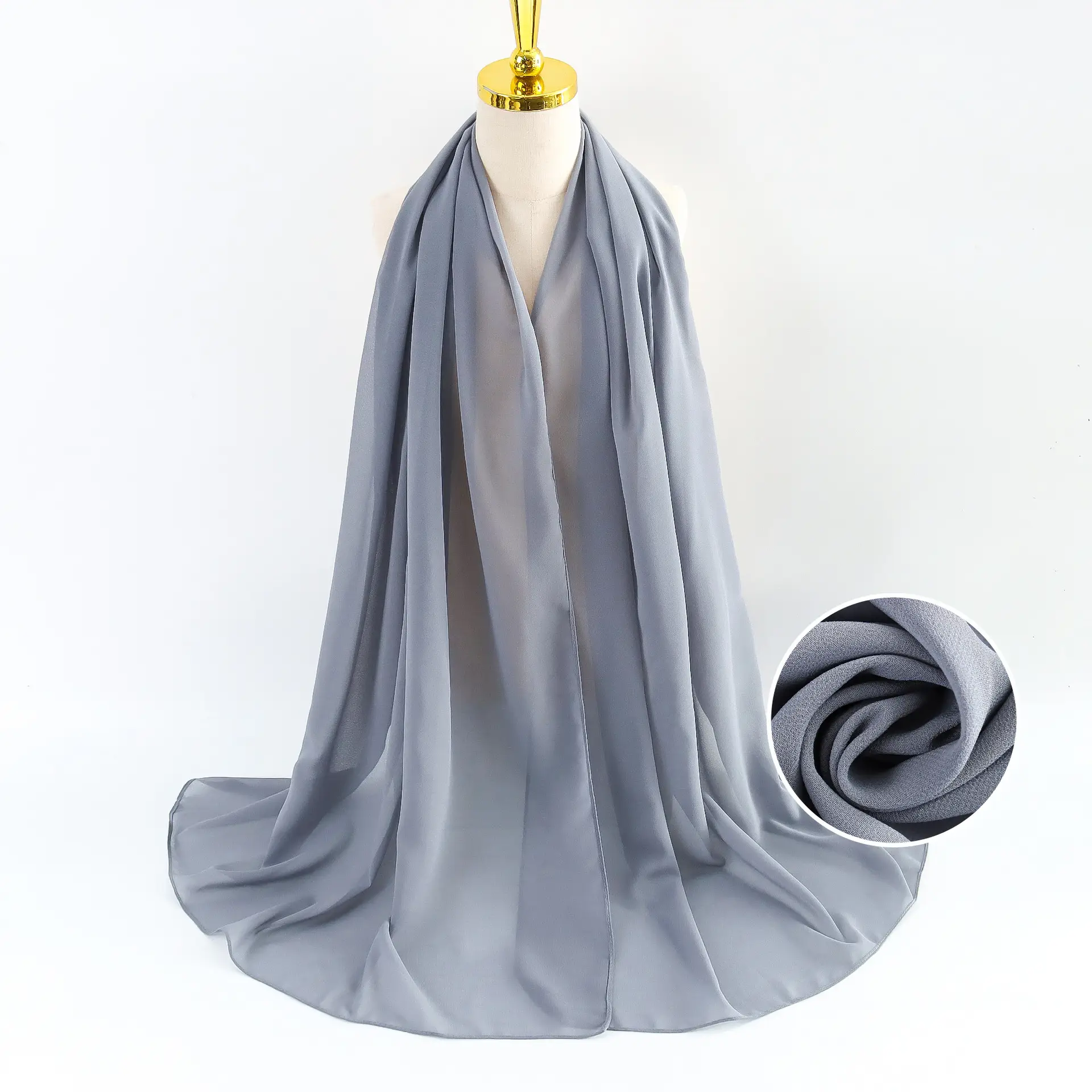 Muslim Pearl Chiffon Headscarf Black Solid Color - Image 100