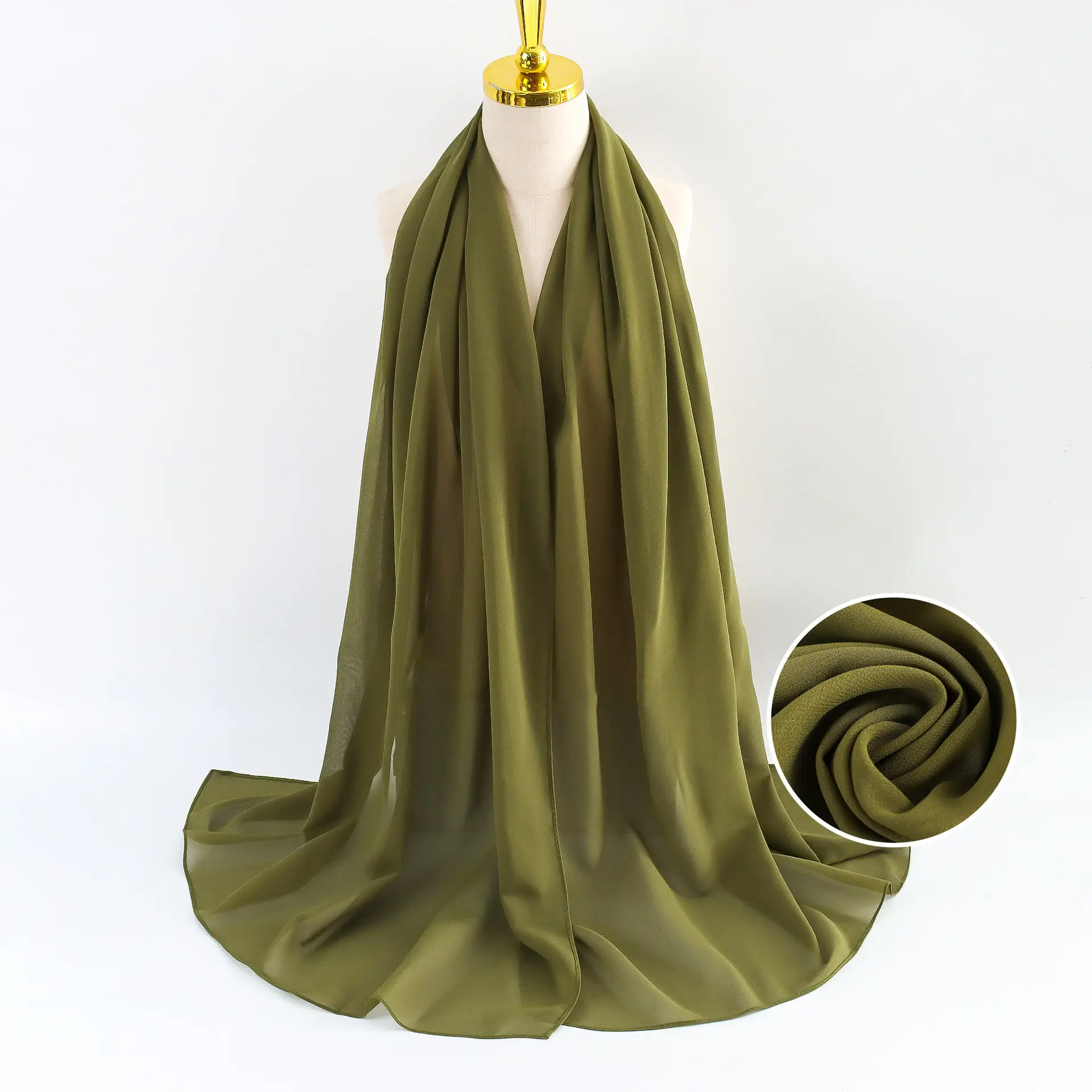 Muslim Pearl Chiffon Headscarf Black Solid Color - Image 101