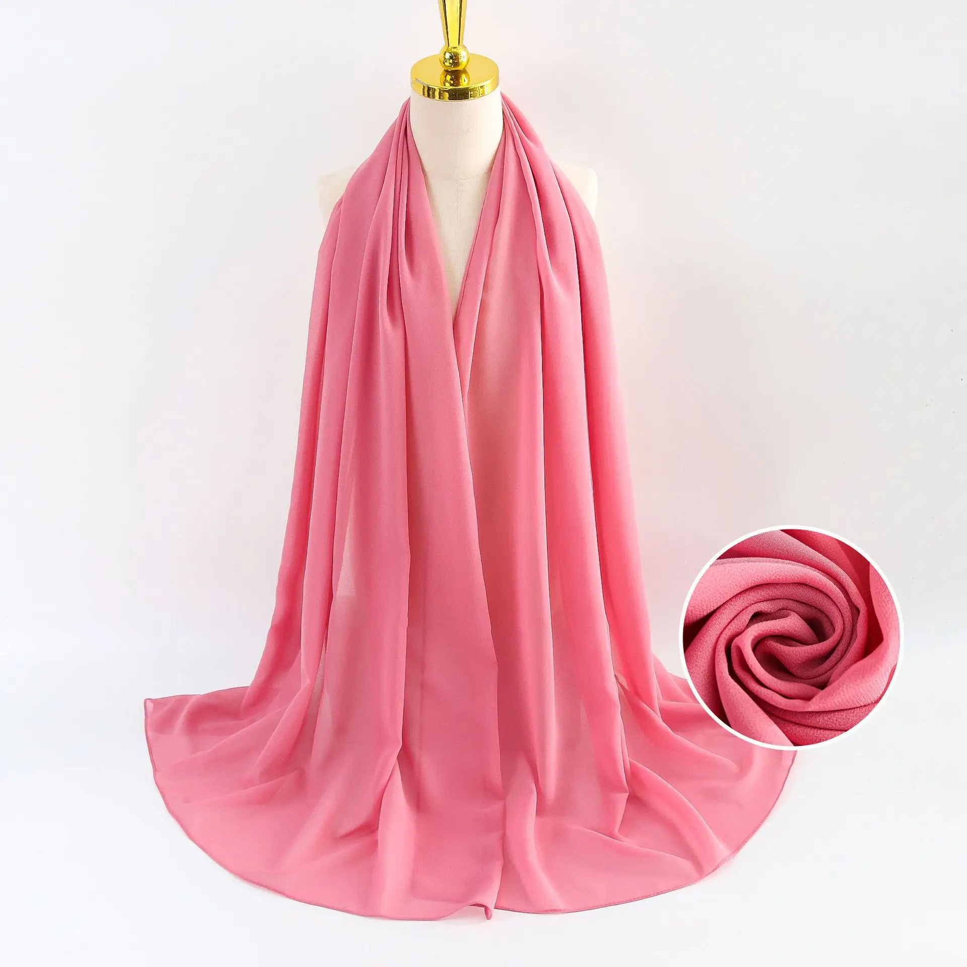 Muslim Pearl Chiffon Headscarf Black Solid Color - Image 102