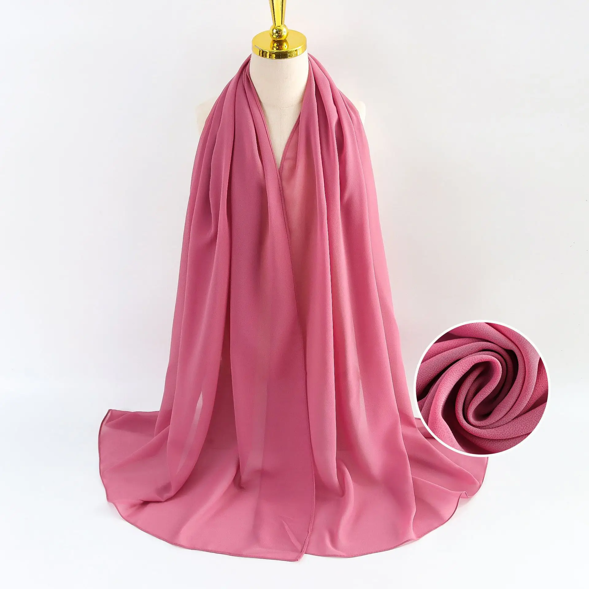 Muslim Pearl Chiffon Headscarf Black Solid Color - Image 103