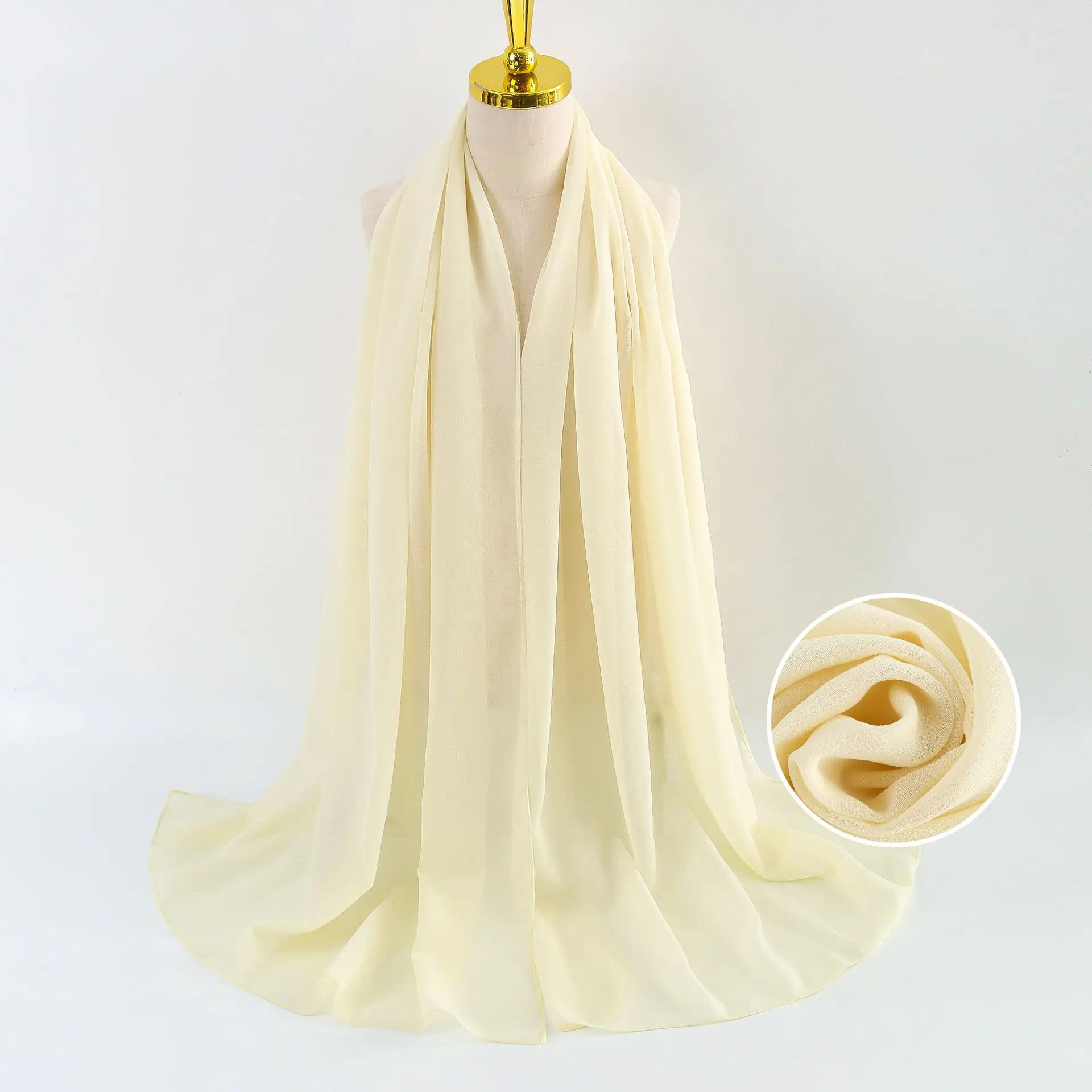 Muslim Pearl Chiffon Headscarf Black Solid Color - Image 104