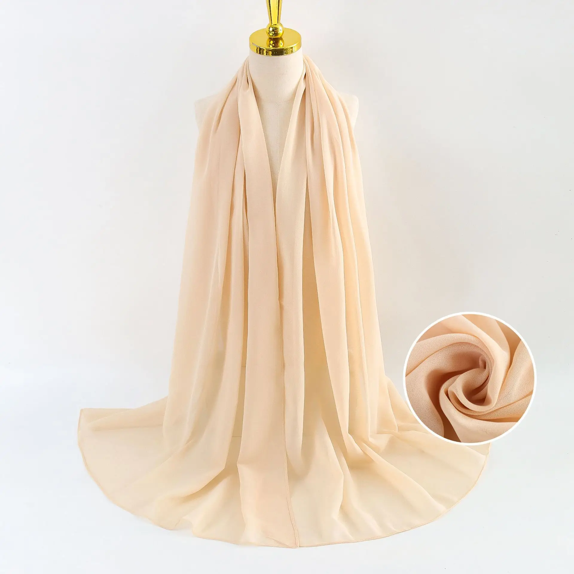 Muslim Pearl Chiffon Headscarf Black Solid Color - Image 105