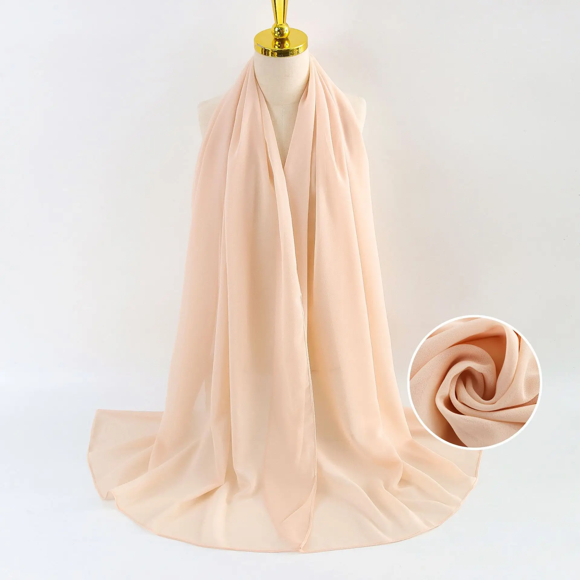 Muslim Pearl Chiffon Headscarf Black Solid Color - Image 106