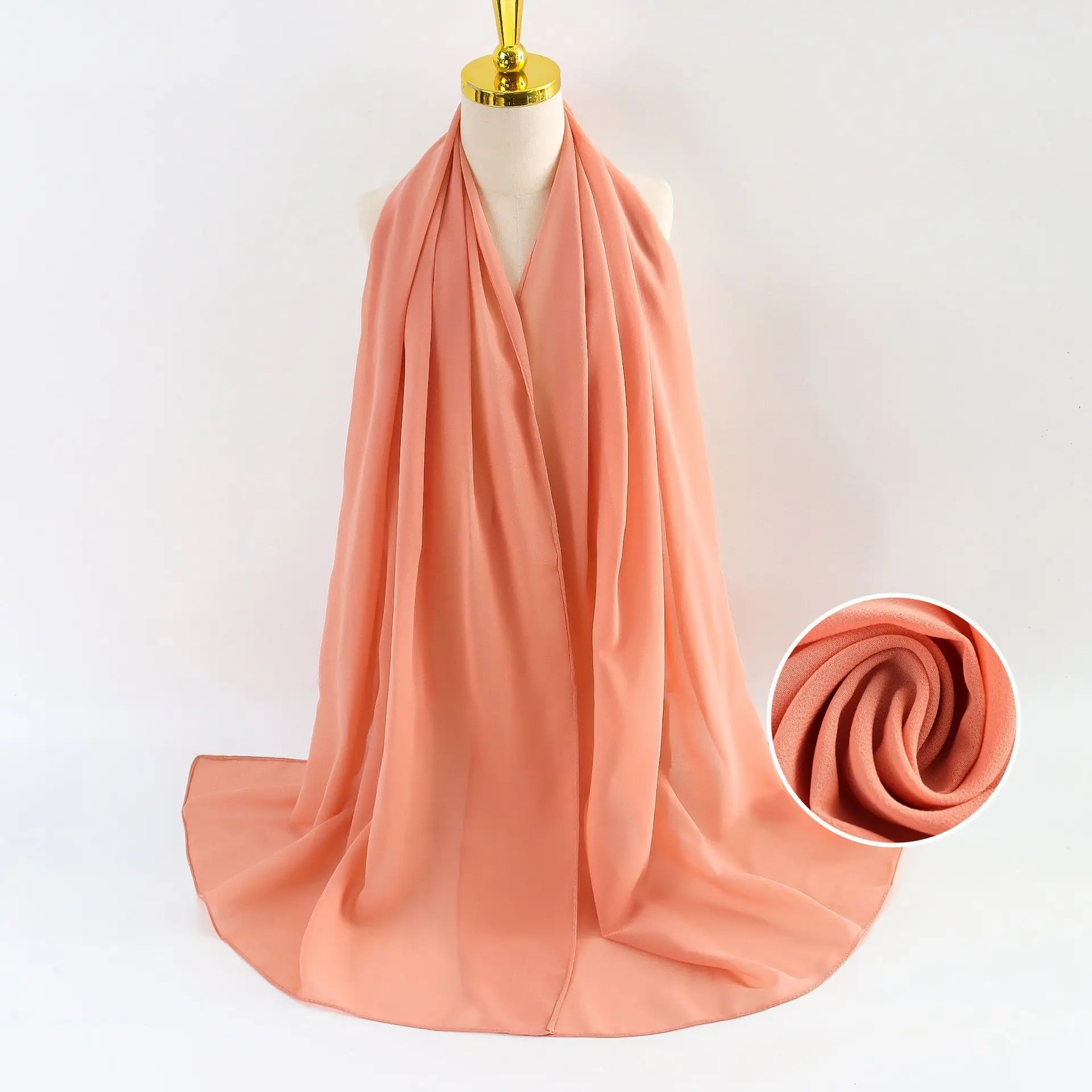 Muslim Pearl Chiffon Headscarf Black Solid Color - Image 107