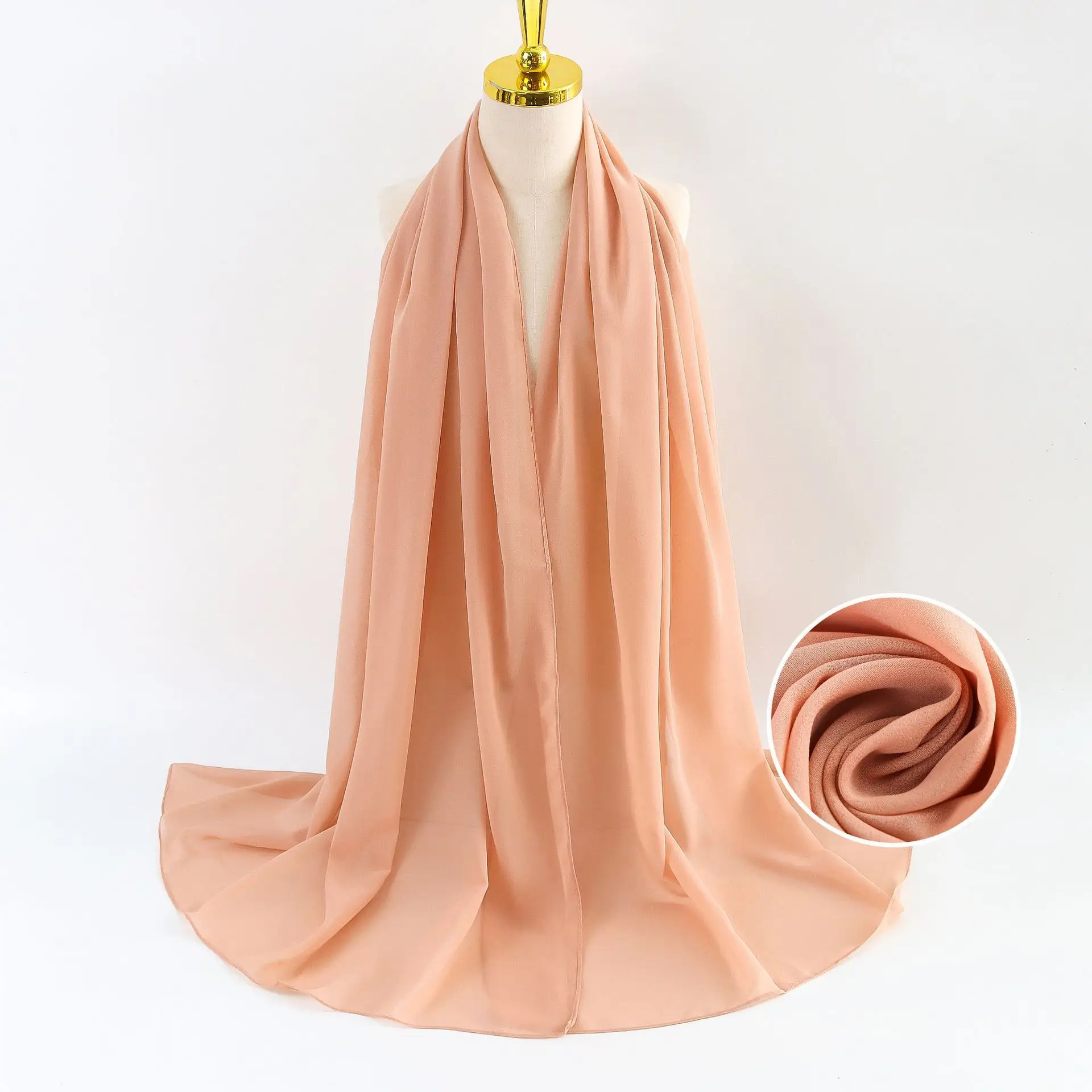 Muslim Pearl Chiffon Headscarf Black Solid Color - Image 108