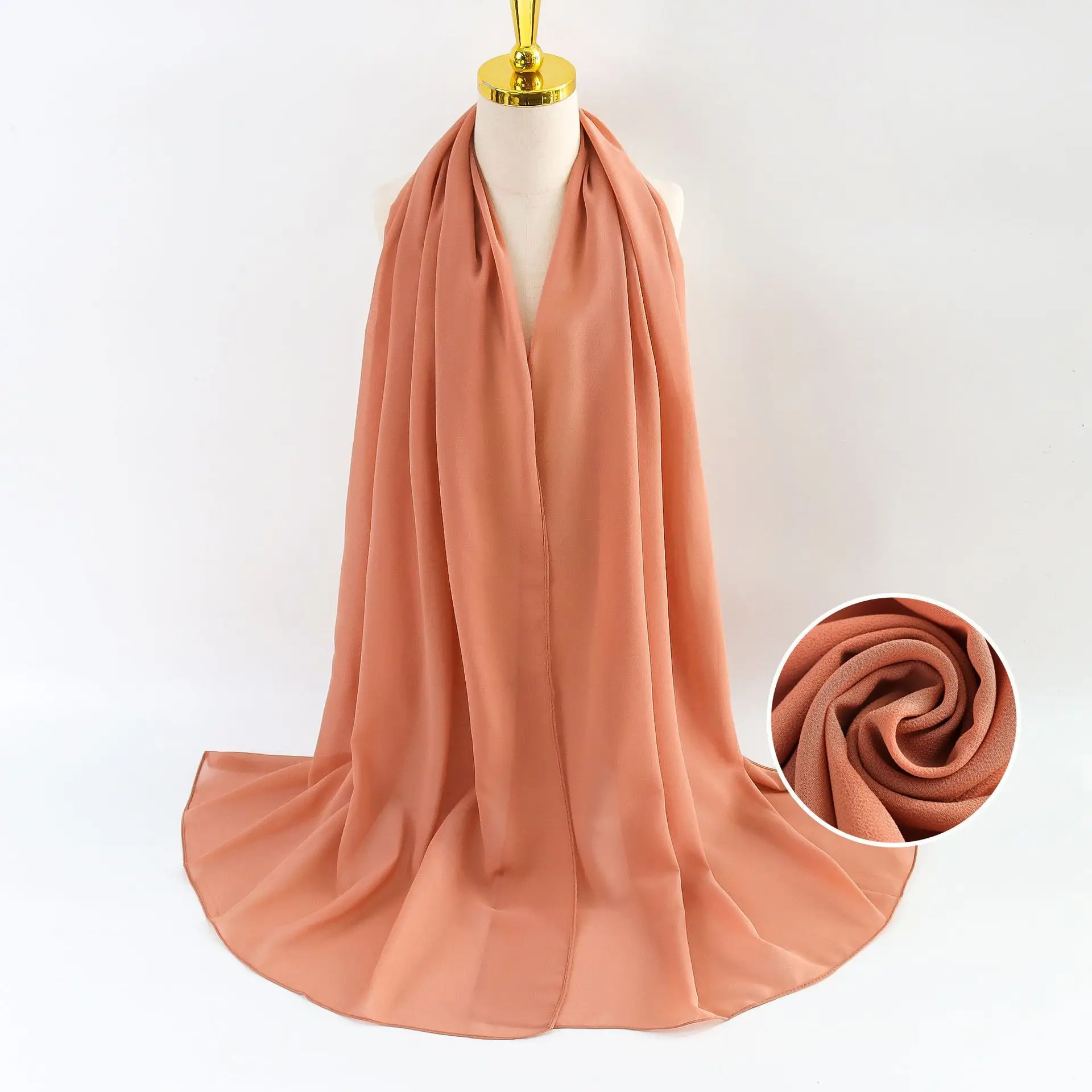 Muslim Pearl Chiffon Headscarf Black Solid Color - Image 109