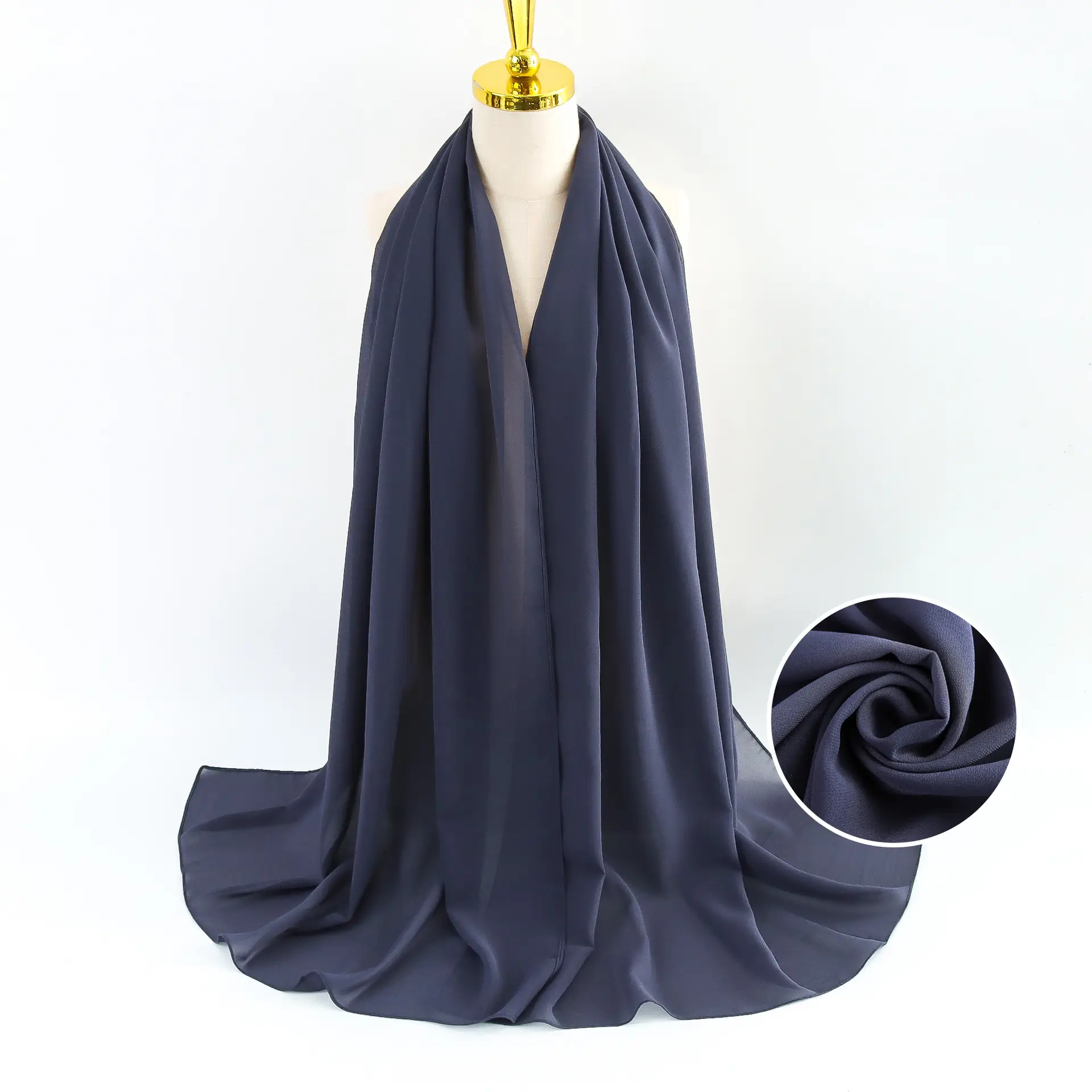 Muslim Pearl Chiffon Headscarf Black Solid Color - Image 11