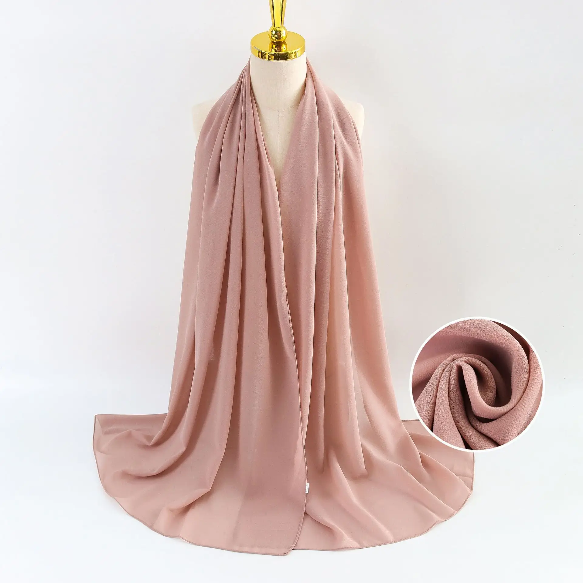 Muslim Pearl Chiffon Headscarf Black Solid Color - Image 110