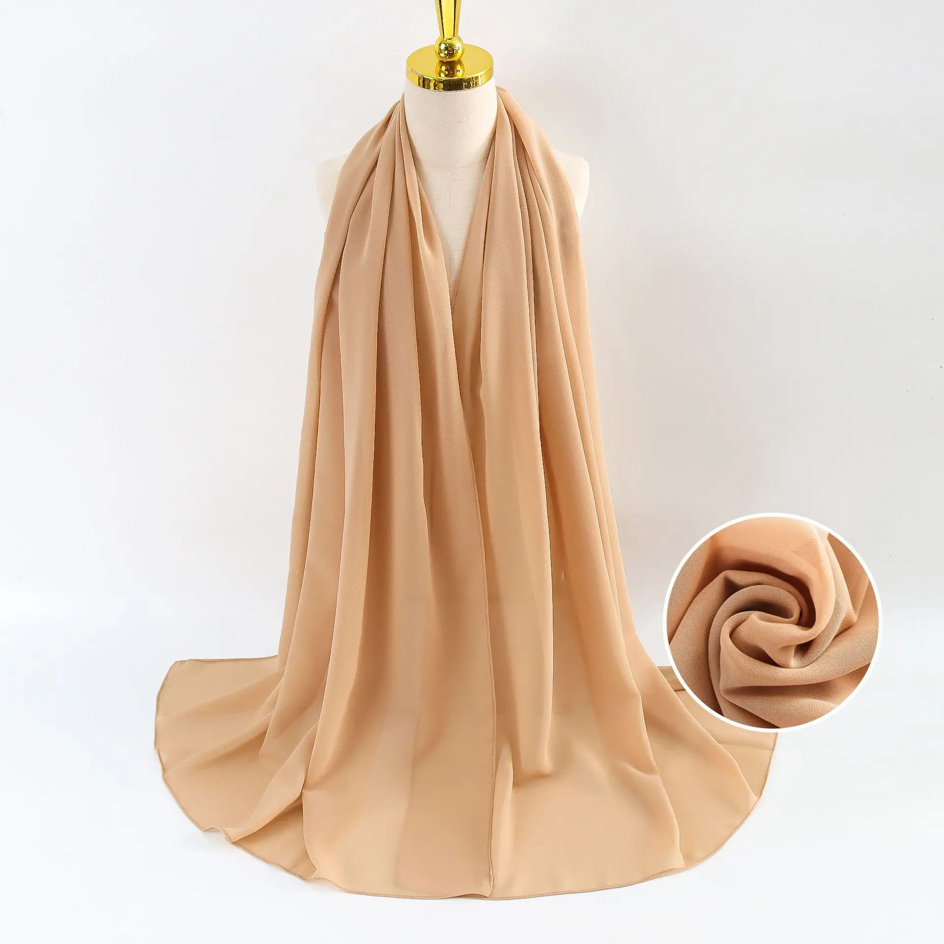 Muslim Pearl Chiffon Headscarf Black Solid Color - Image 111