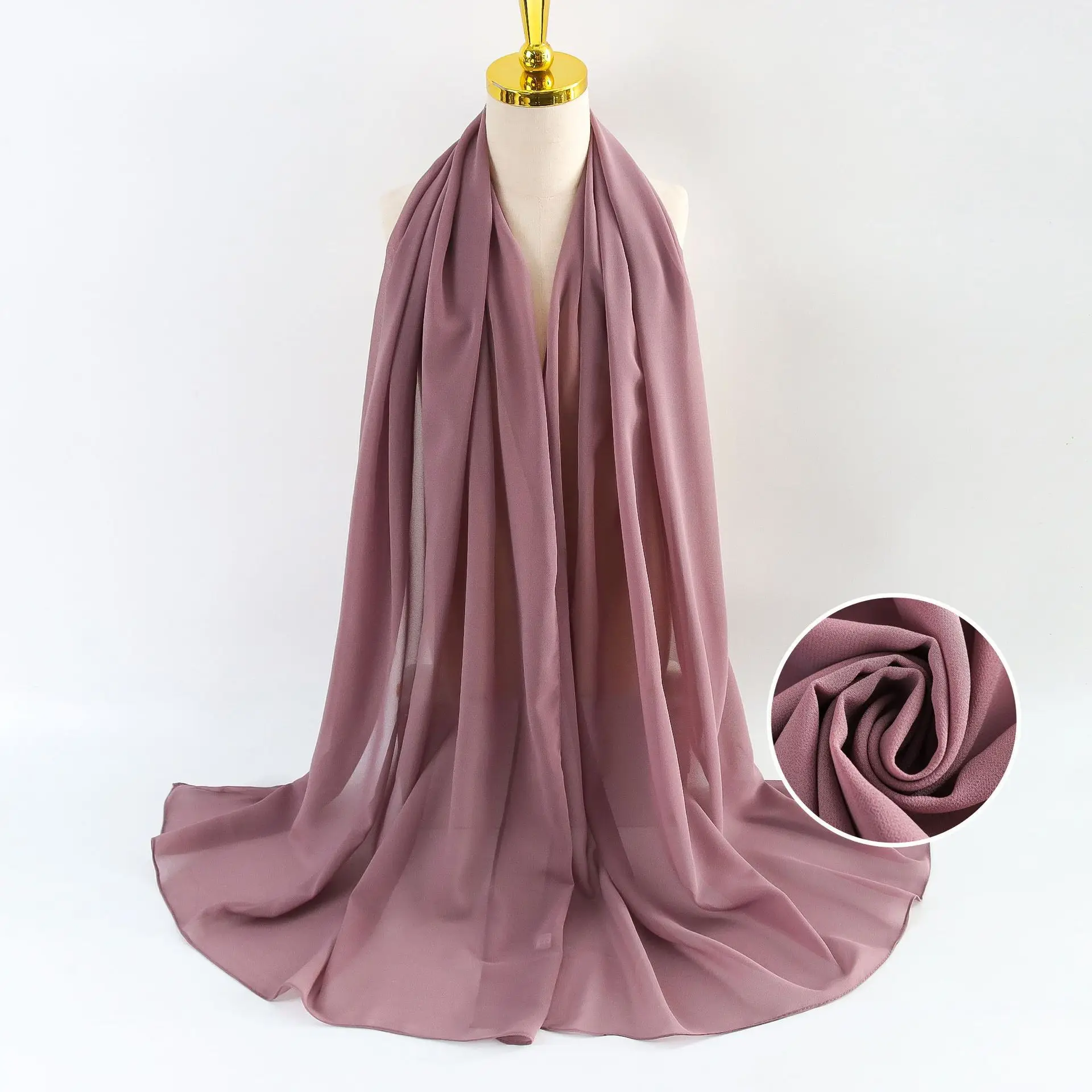 Muslim Pearl Chiffon Headscarf Black Solid Color - Image 112
