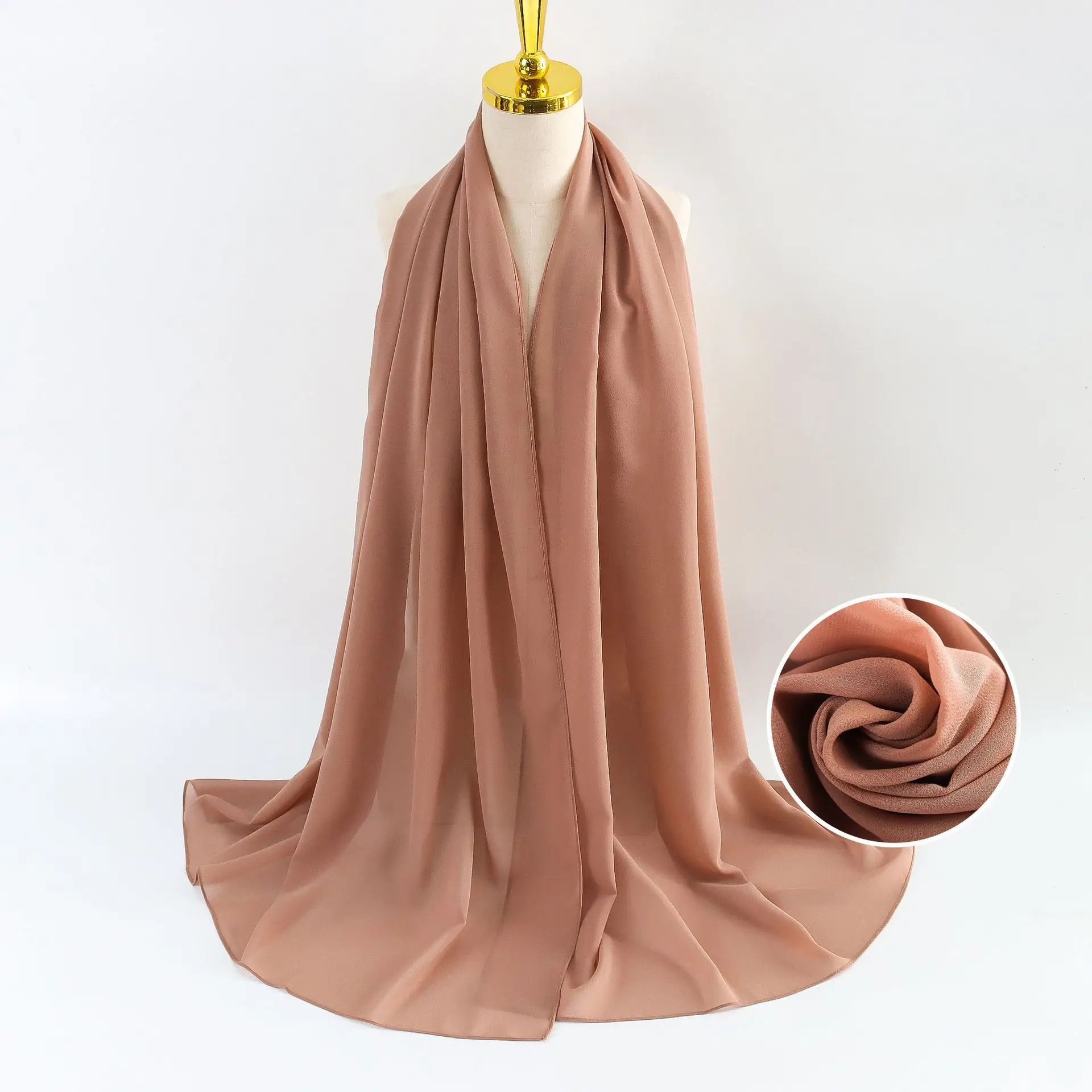 Muslim Pearl Chiffon Headscarf Black Solid Color - Image 113