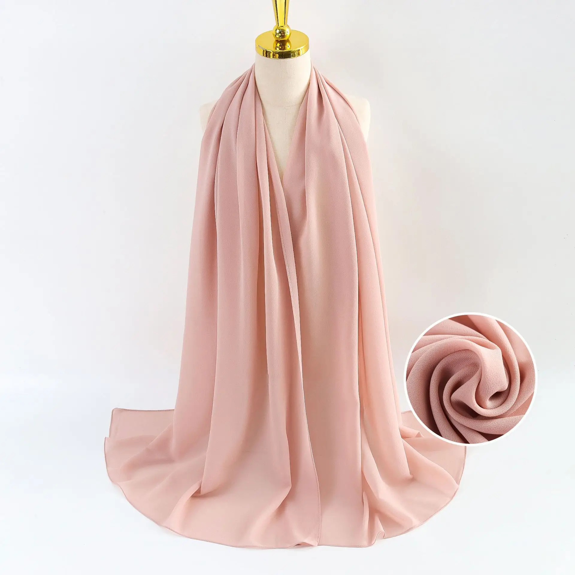 Muslim Pearl Chiffon Headscarf Black Solid Color - Image 114