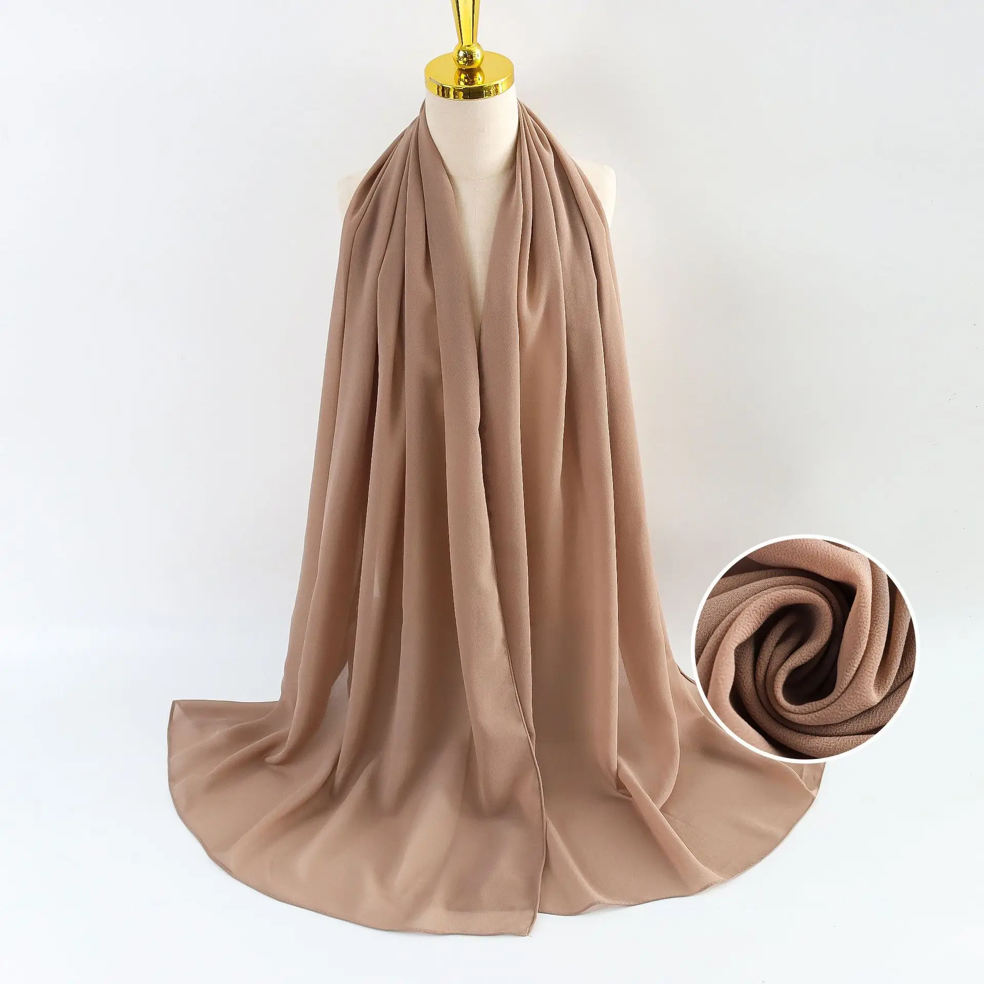 Muslim Pearl Chiffon Headscarf Black Solid Color - Image 116