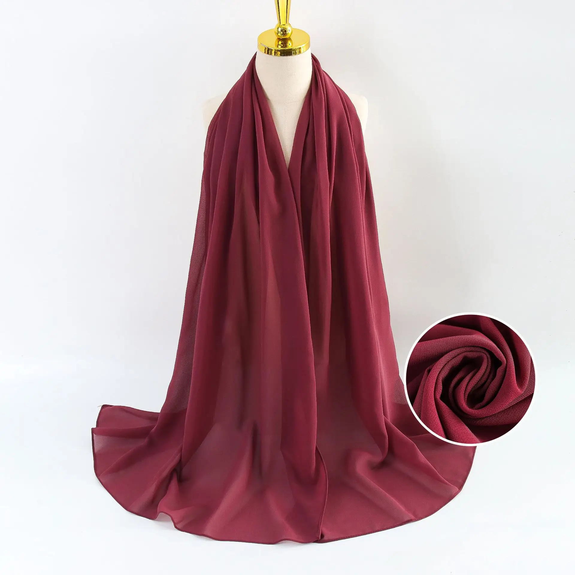 Muslim Pearl Chiffon Headscarf Black Solid Color - Image 117