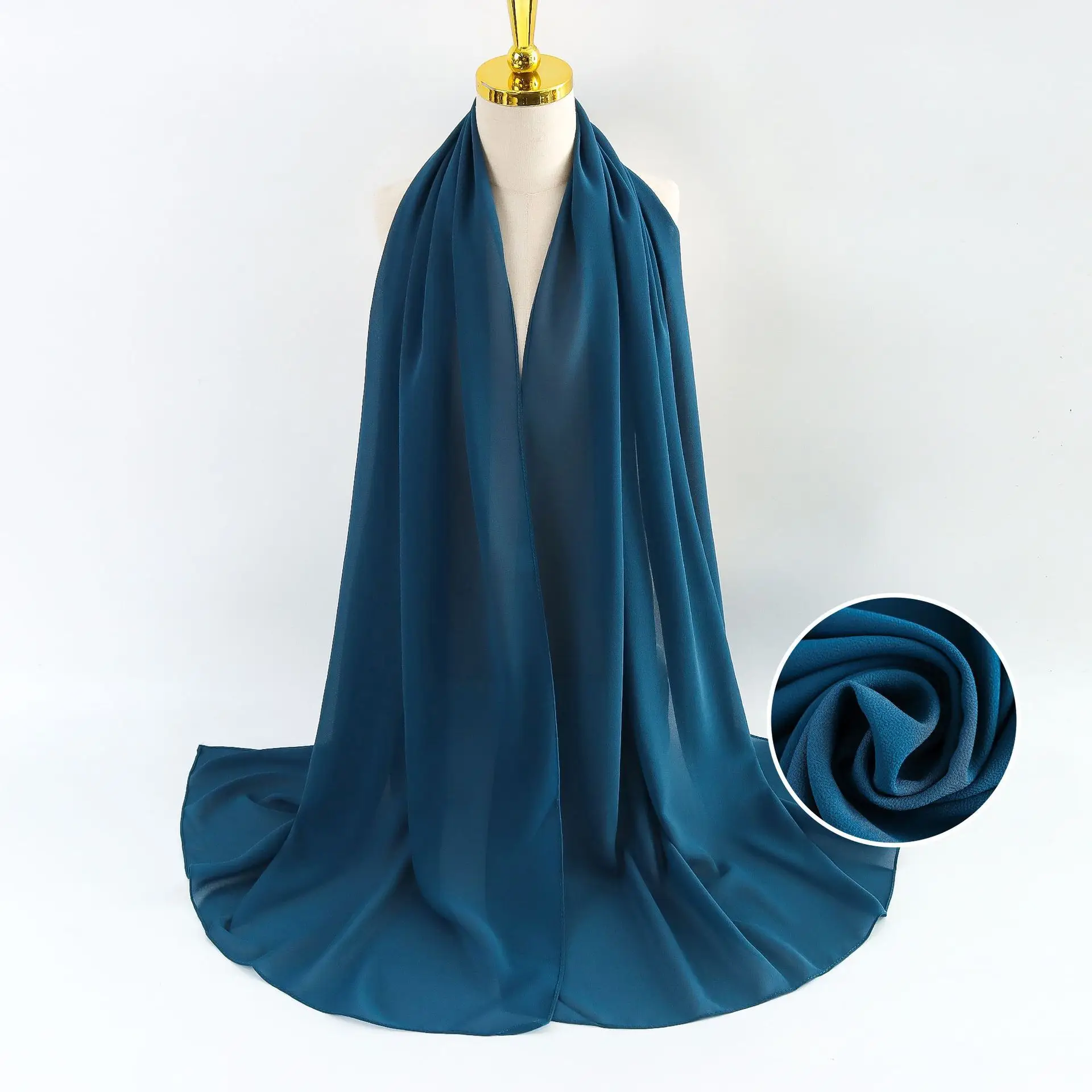 Muslim Pearl Chiffon Headscarf Black Solid Color - Image 118