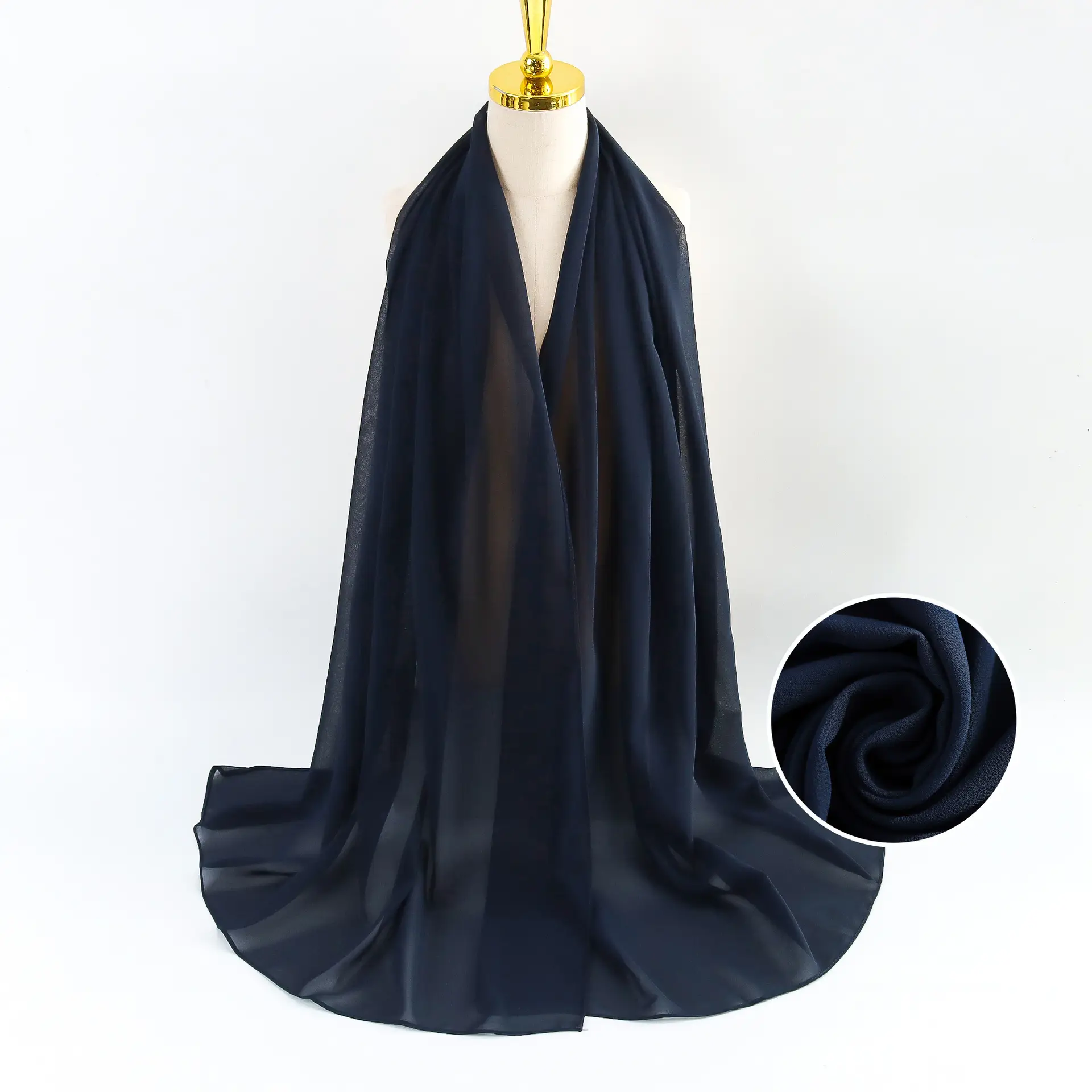 Muslim Pearl Chiffon Headscarf Black Solid Color - Image 119