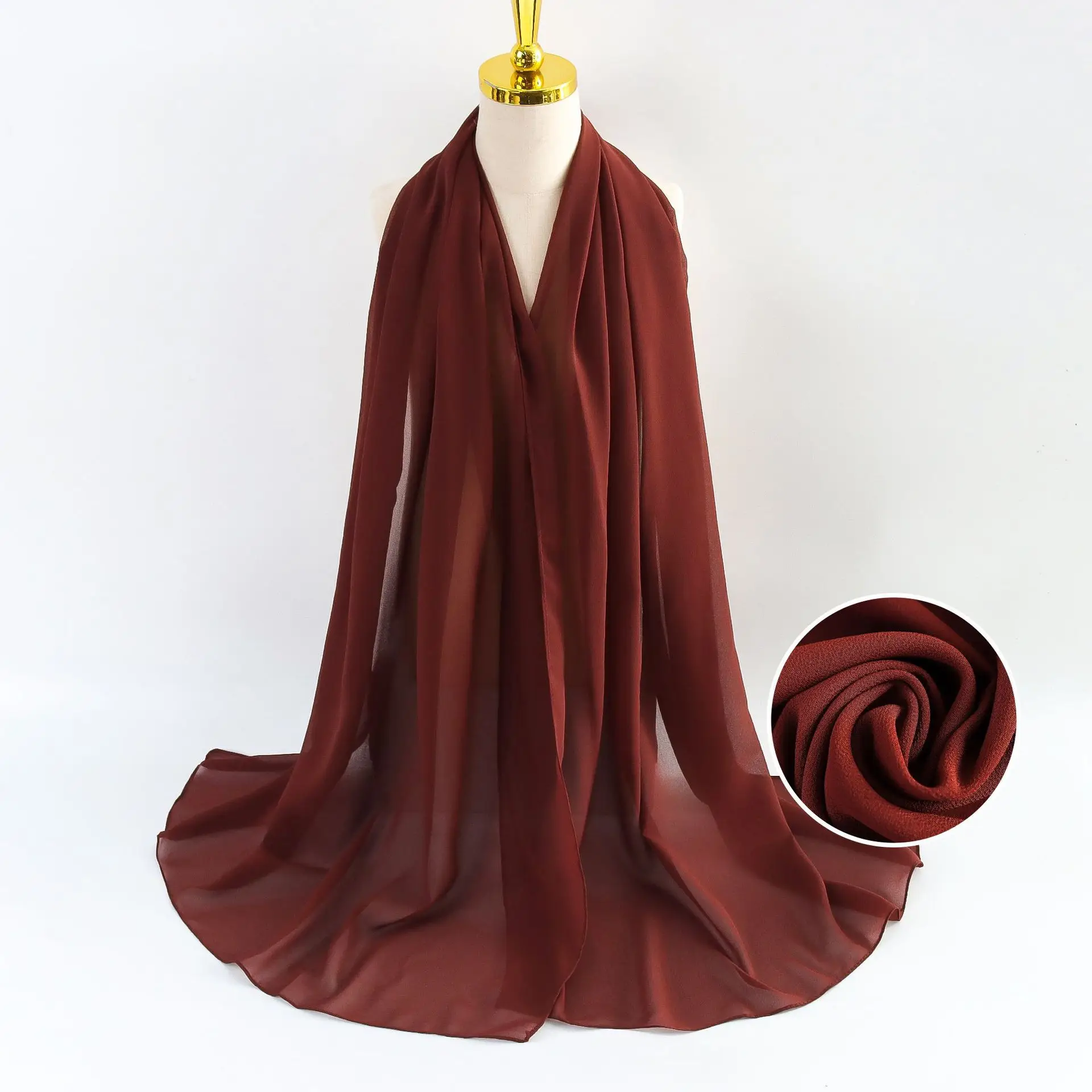 Muslim Pearl Chiffon Headscarf Black Solid Color - Image 120