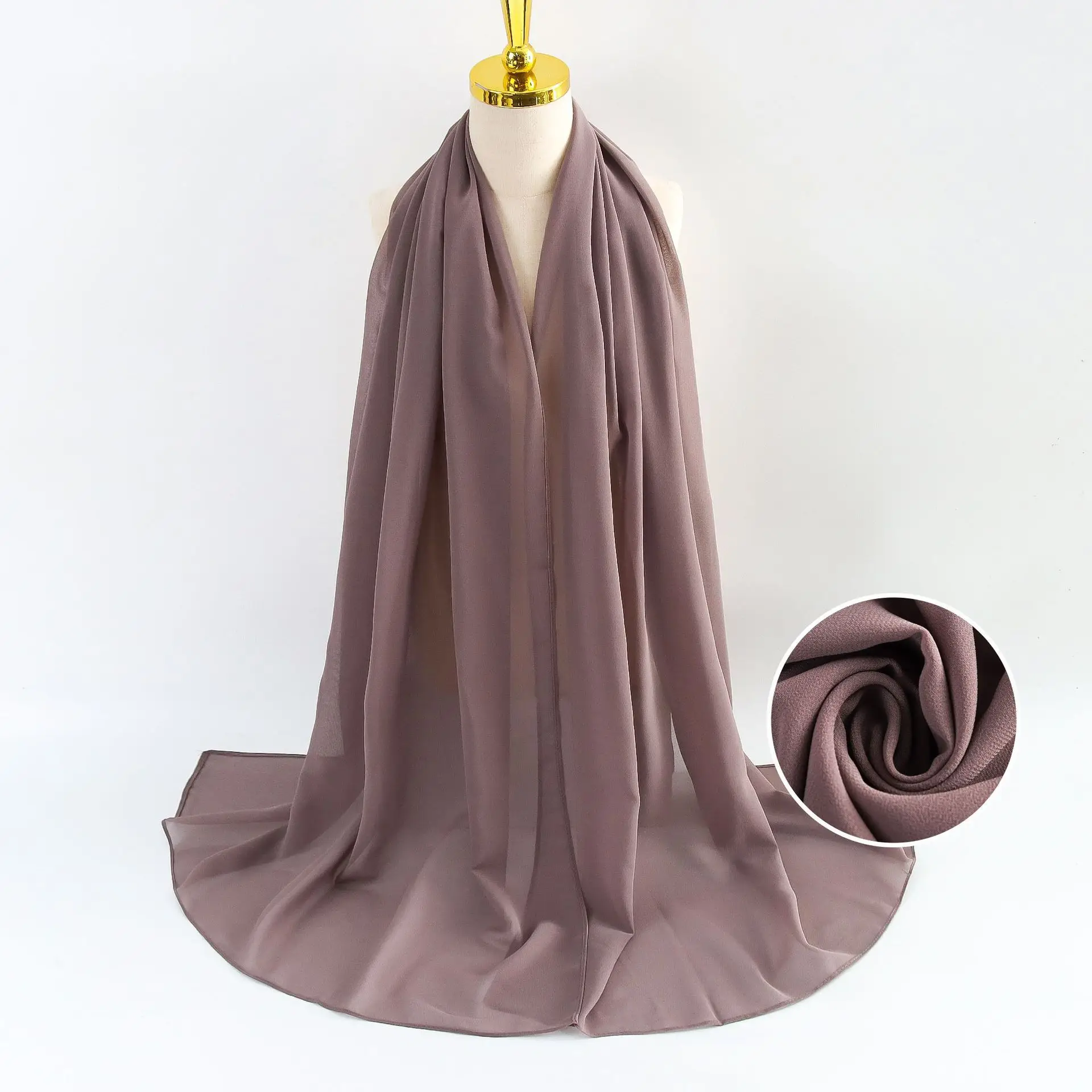 Muslim Pearl Chiffon Headscarf Black Solid Color - Image 121