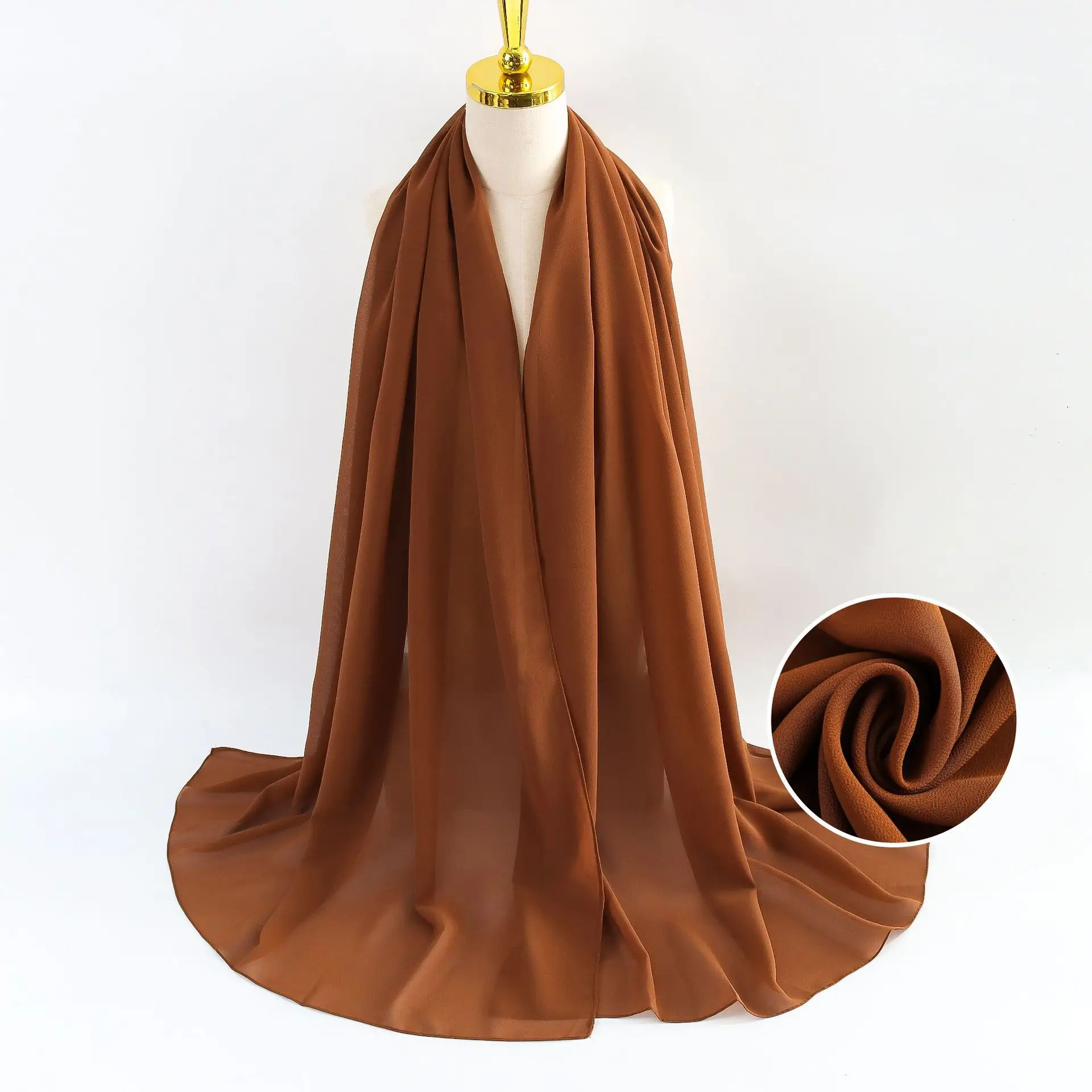 Muslim Pearl Chiffon Headscarf Black Solid Color - Image 123