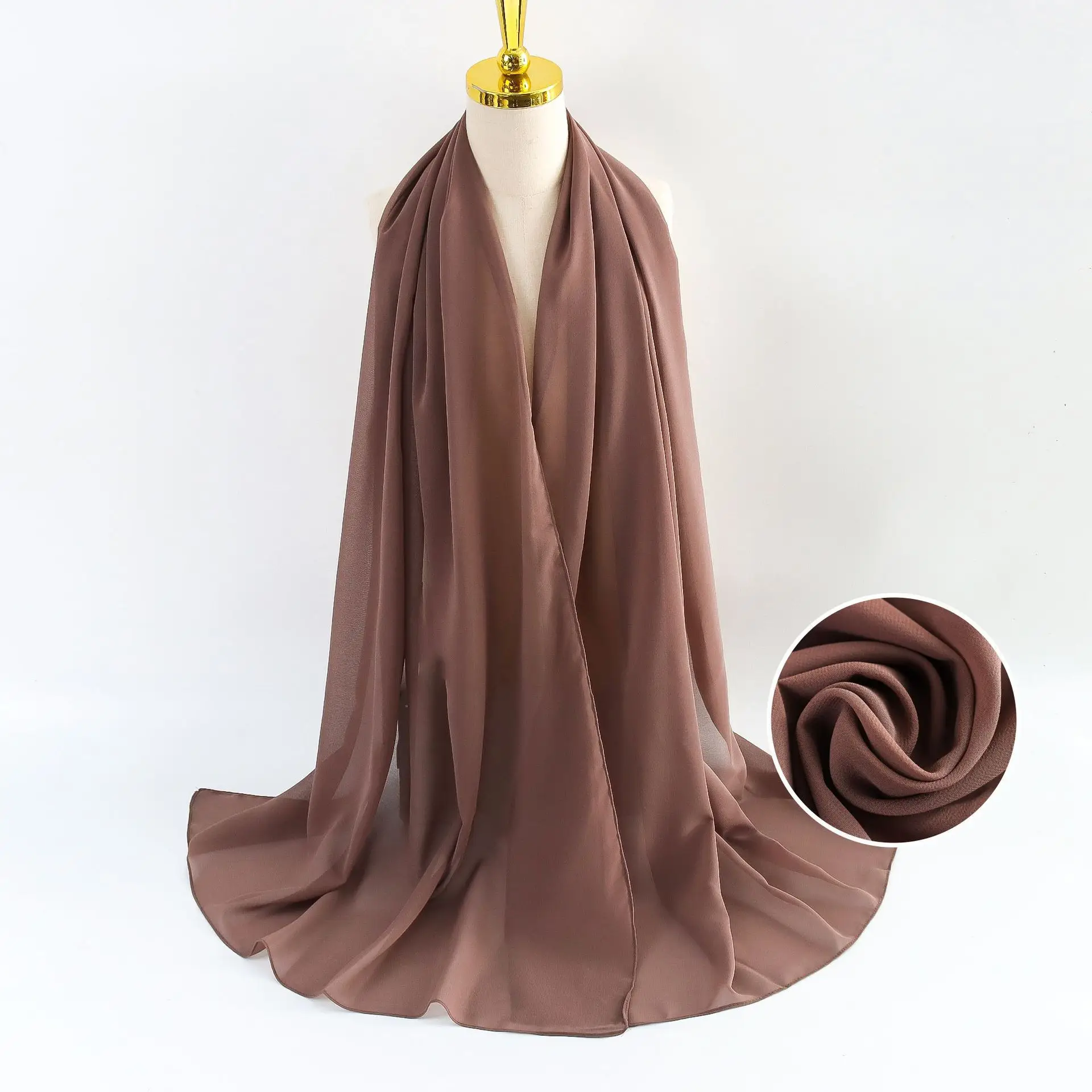 Muslim Pearl Chiffon Headscarf Black Solid Color - Image 124
