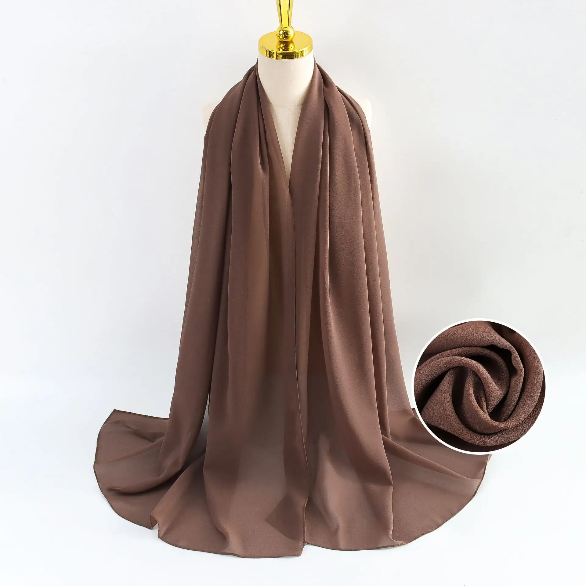 Muslim Pearl Chiffon Headscarf Black Solid Color - Image 125