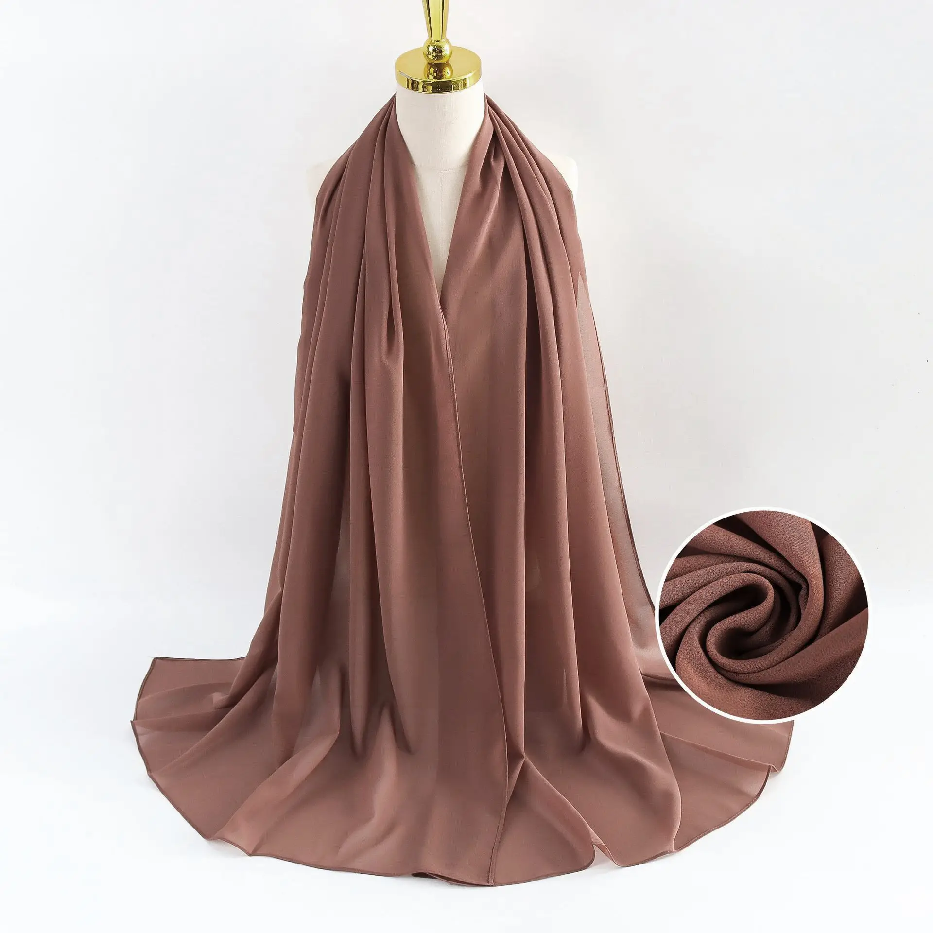 Muslim Pearl Chiffon Headscarf Black Solid Color - Image 126